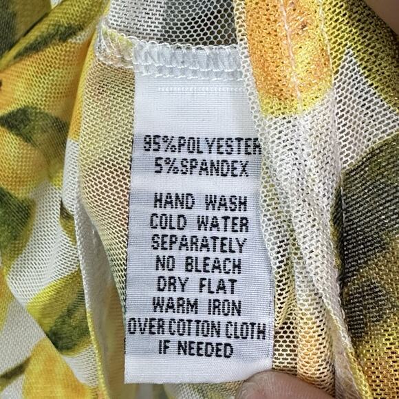 Mishca Sheer Mesh All Over Lemon Print Peplum Top Womens Sz S Stretch Whimsical - Picture 7 of 7